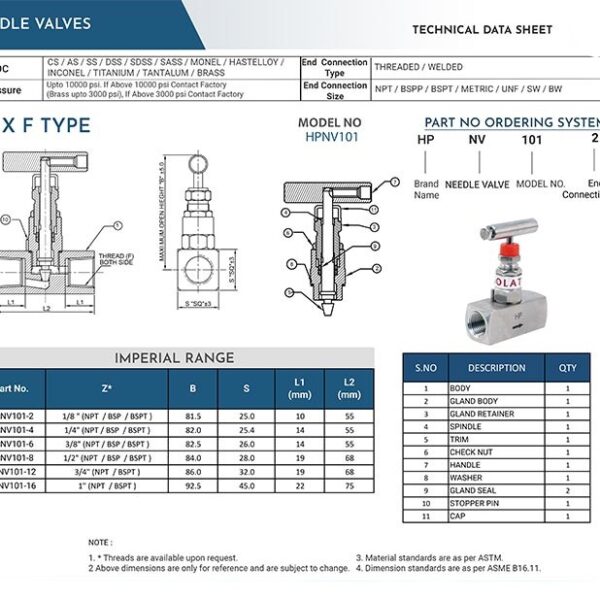 Needle Valve F X F Type