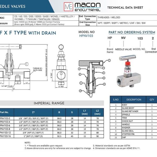Needle valve F X F with drain