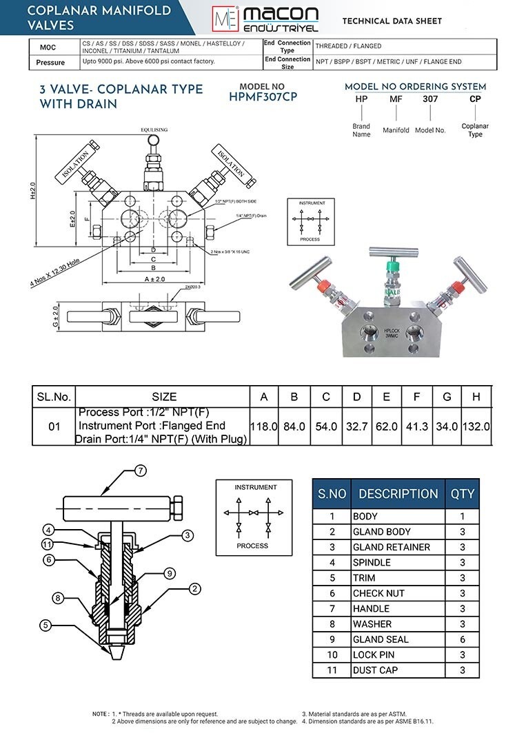 3 Yollu Manifold Drenajlı 3 way Manifold HP307CP Görsel 2