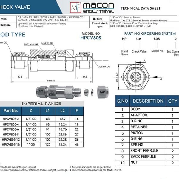 OD Check Valve